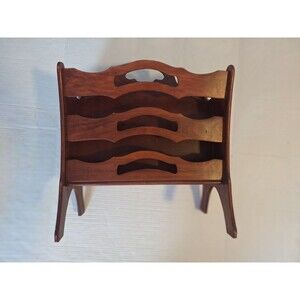 Vintage MCM Butler Style #717 Solid Mahogany Magazine Rack Holder Hand Carved